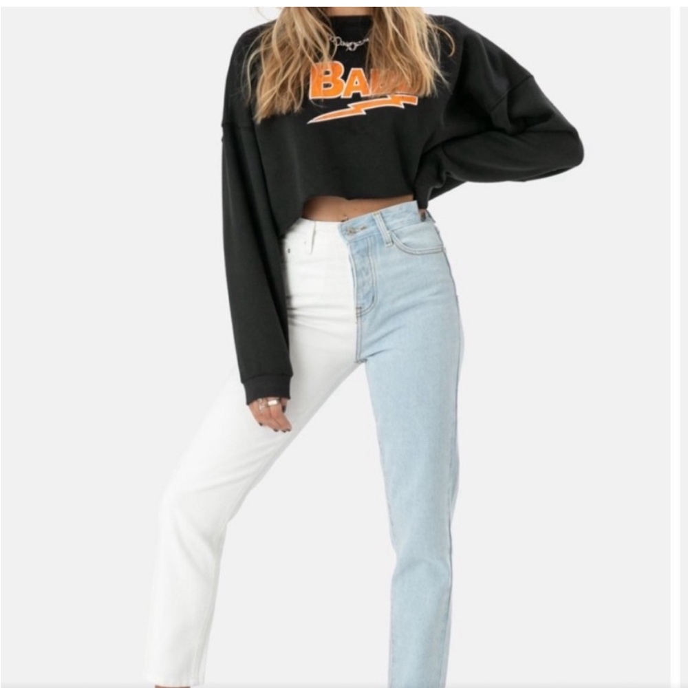 Adika Skinny Relax Jeans Women's Sz S (4) Blue Two-Tone Mid Rise Button Fly